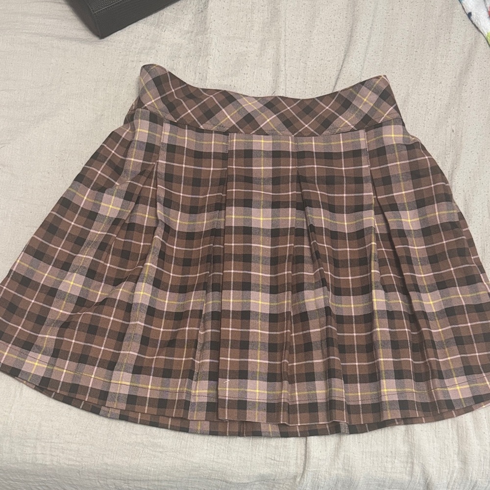 GB Girls Brown and Pink Plaid A-Line Skirt